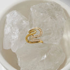 Waterproof Sculptural Grid & Wavy CZ Open Ring