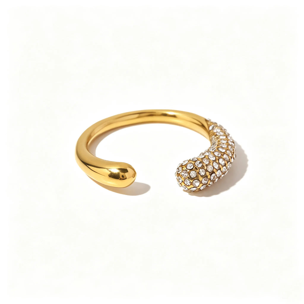 Pavé CZ Sculptural Open Ring Collection – Waterproof 18K Gold