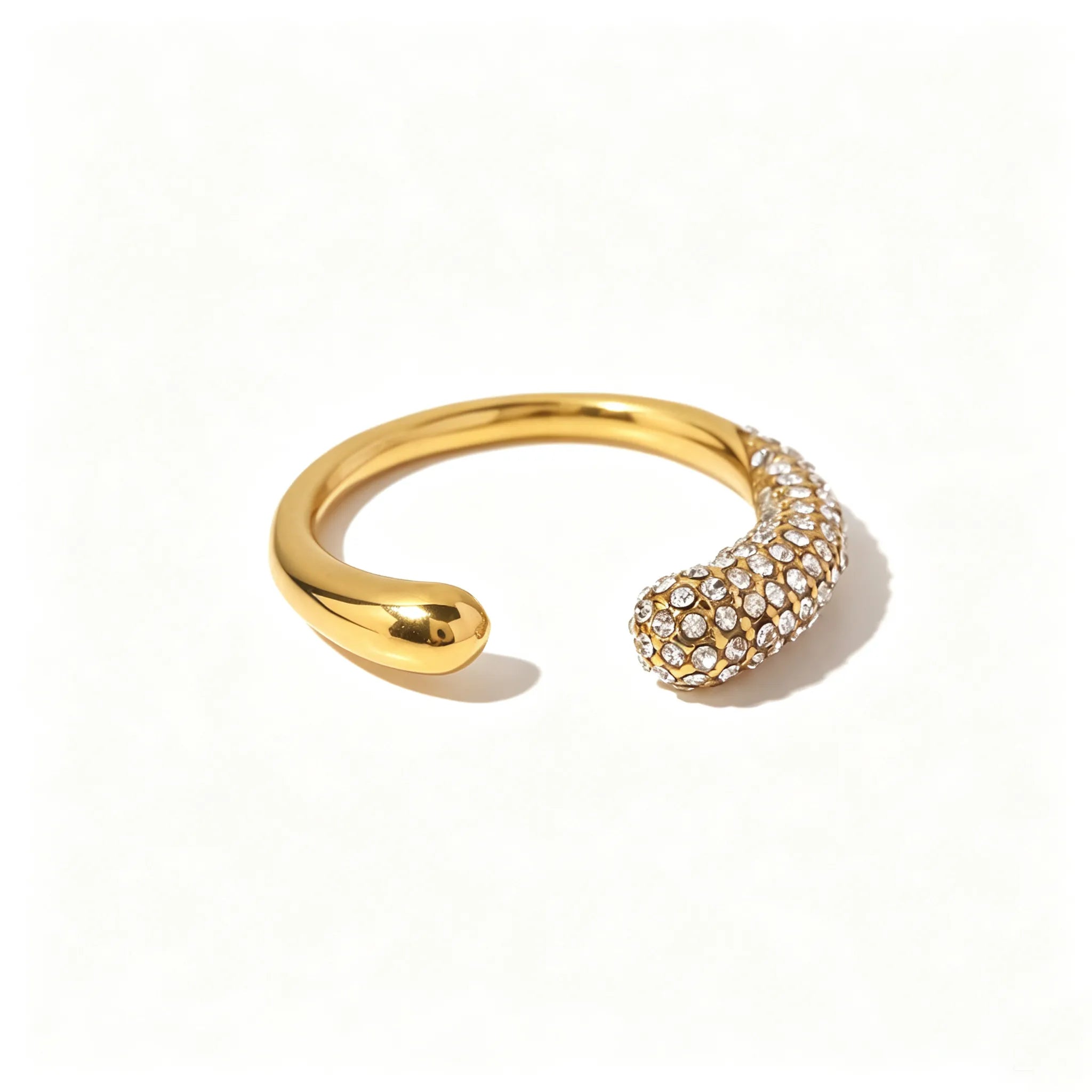 Pavé CZ Sculptural Open Ring Collection – Waterproof 18K Gold