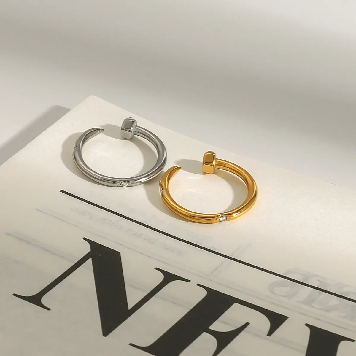 CZ Nail Head Open Ring – Waterproof 18K Gold & Silver