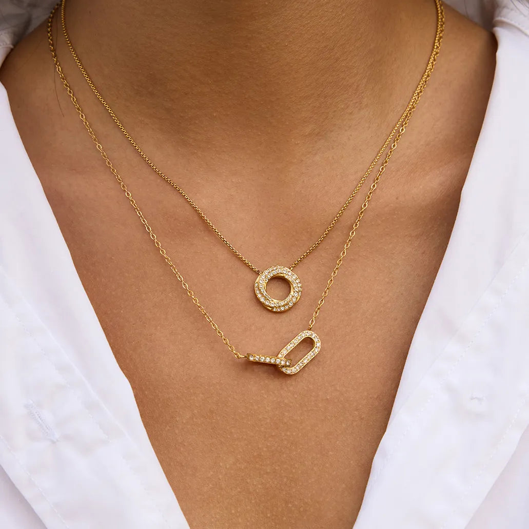 Waterproof Vintage Double Ring Pendant Necklace