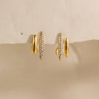 Gold Crystal Crawler & Huggie Stud Earrings – Waterproof