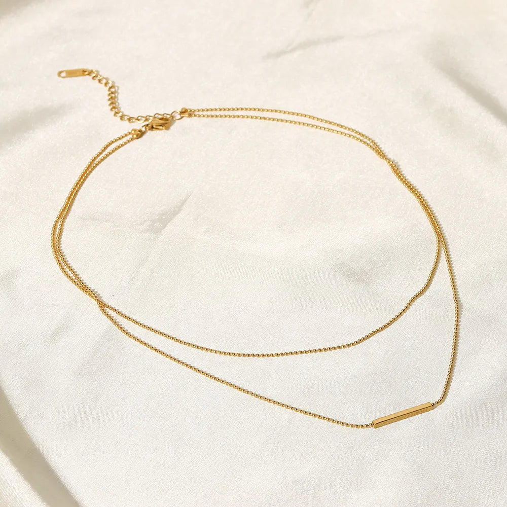 Layered Bar Necklace – Waterproof 18K Gold