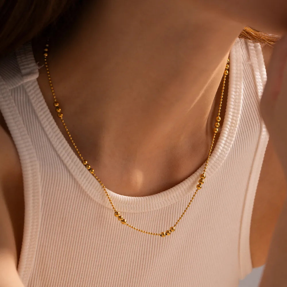 Satellite Bead Chain Necklace – Waterproof 18K Gold
