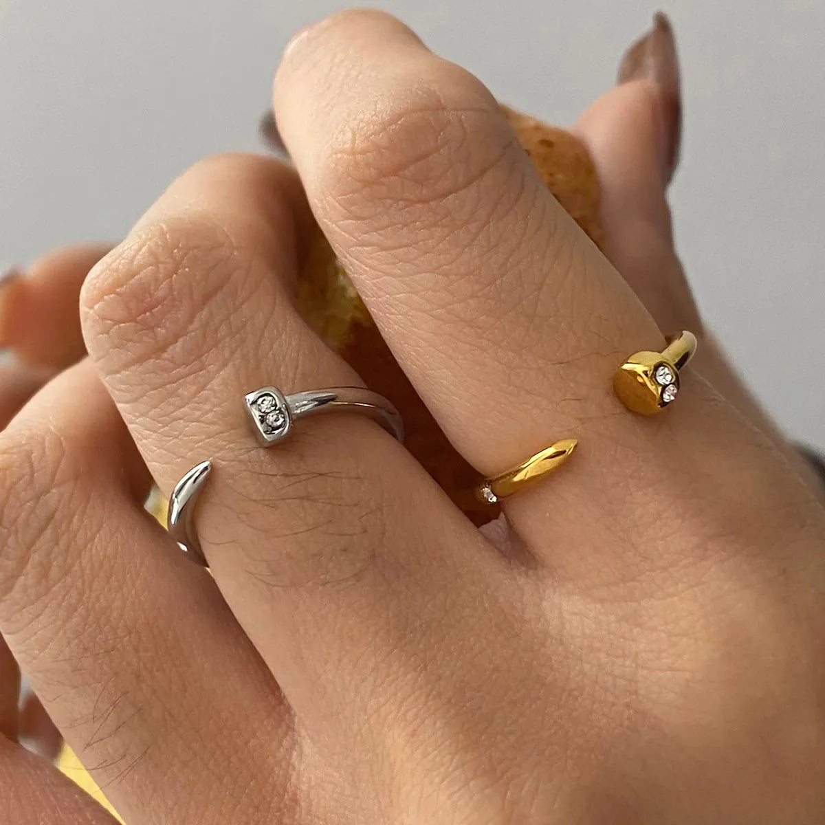 CZ Nail Head Open Ring – Waterproof 18K Gold & Silver