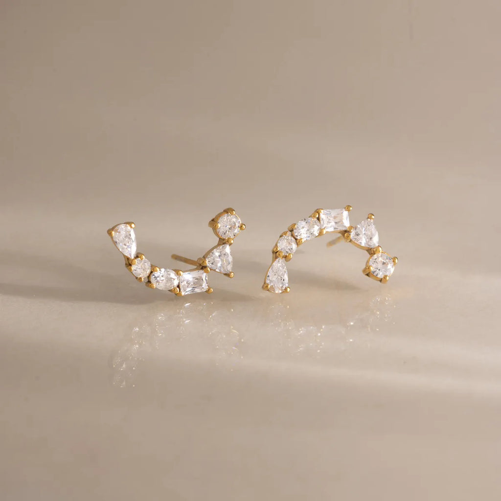 Multi-Cut Zirconia Ear Climber Earrings – Waterproof 18K Gold