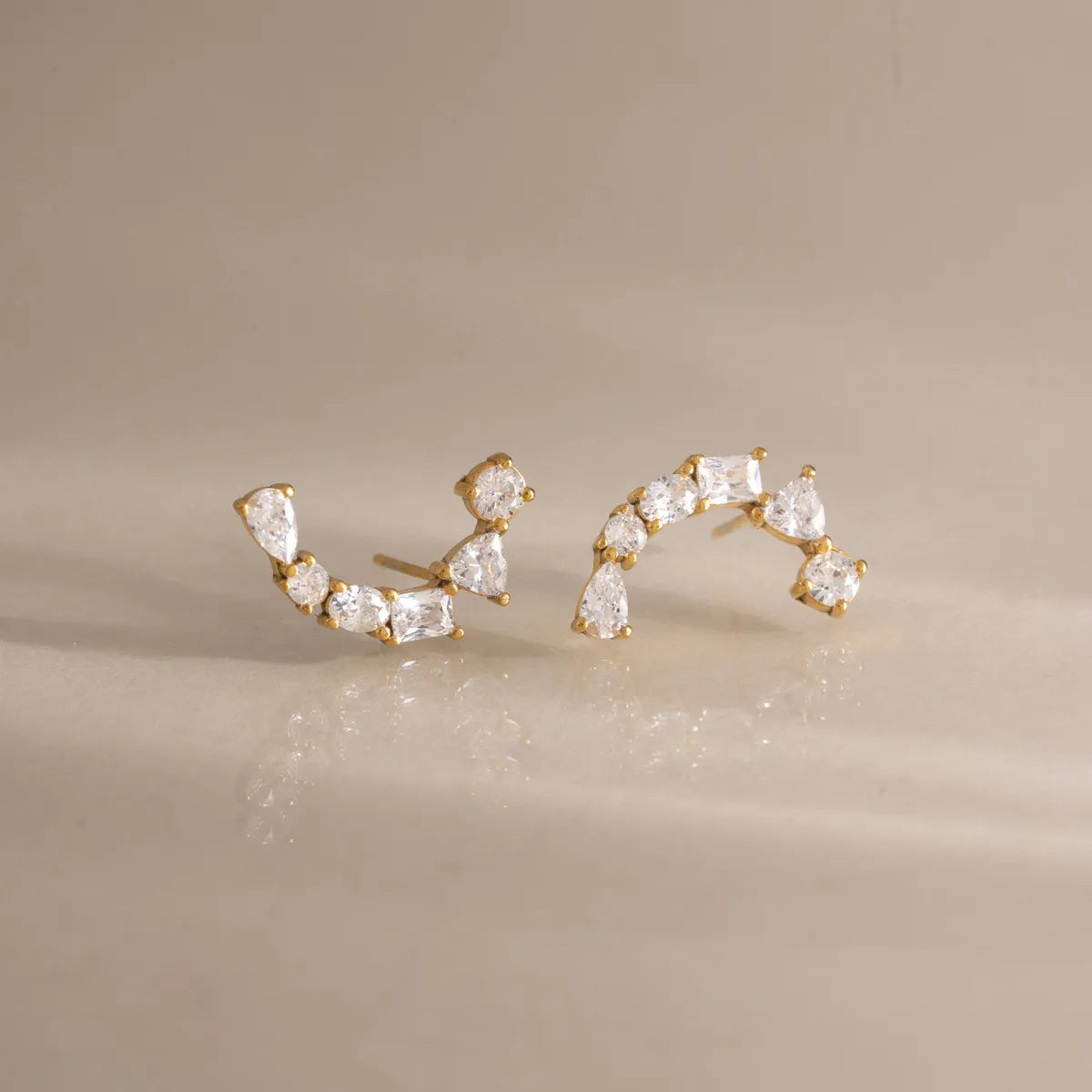 Multi-Cut Zirconia Ear Climber Earrings – Waterproof 18K Gold