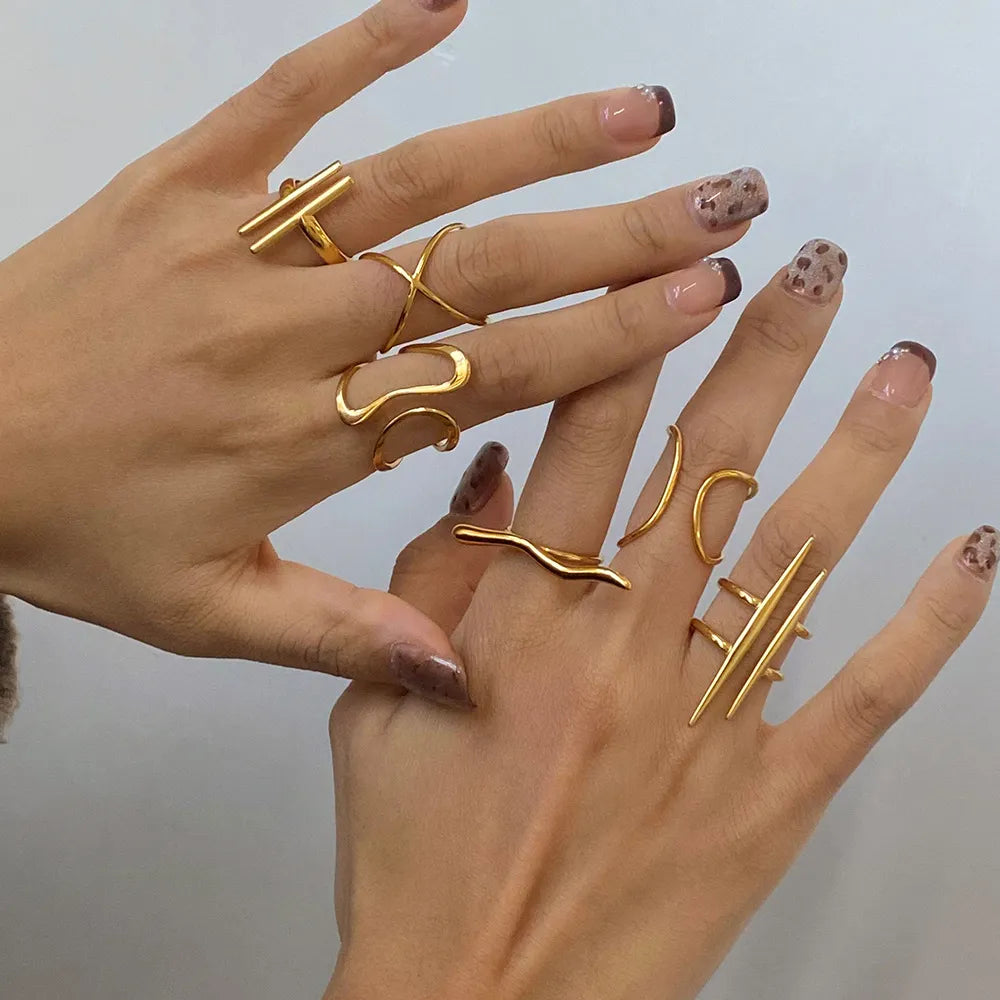 Waterproof Sculptural Geometric Cuff Open Rings