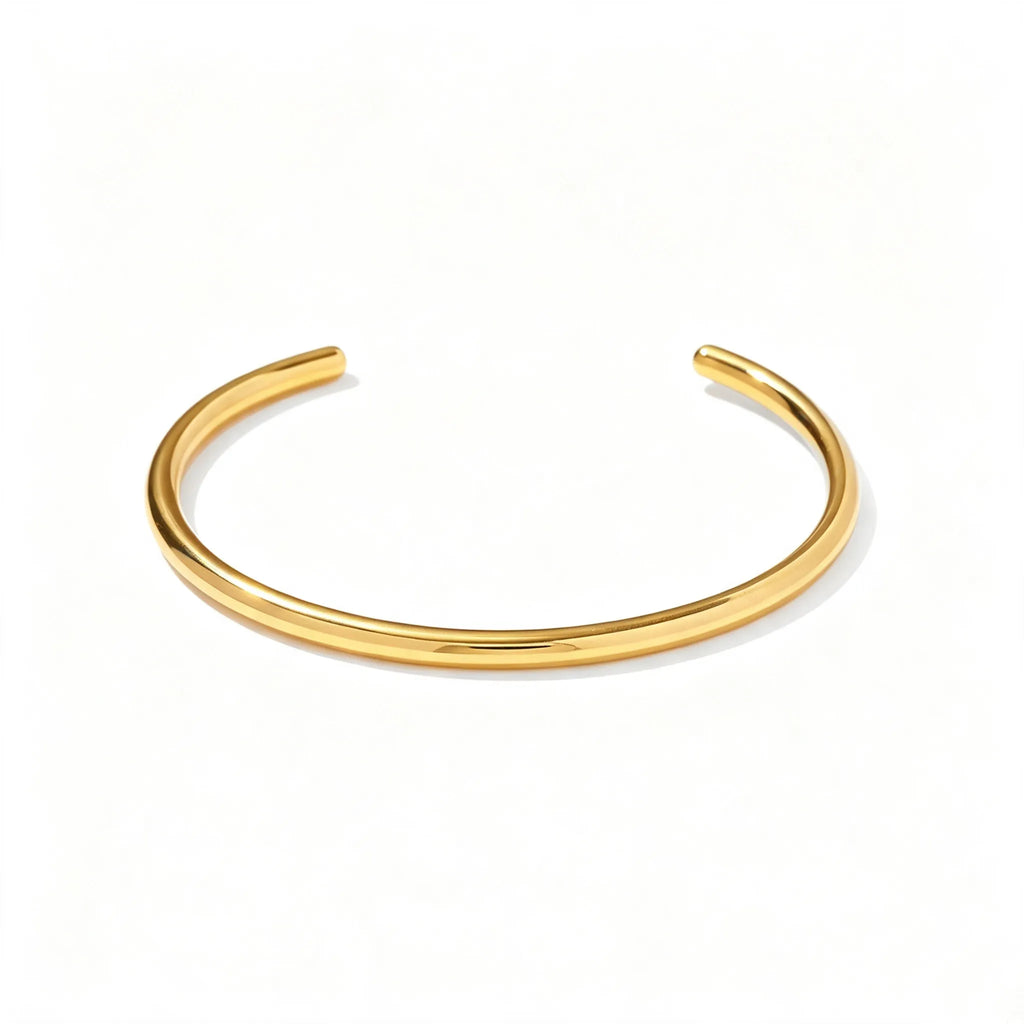Ribbed Texture Open Cuff Bangle | Waterproof 18K Gold Plated