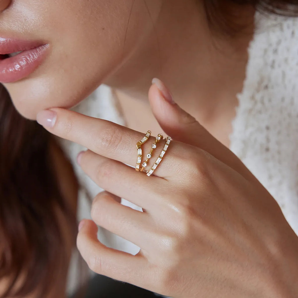 Waterproof 3-Piece CZ Stacking Ring Set