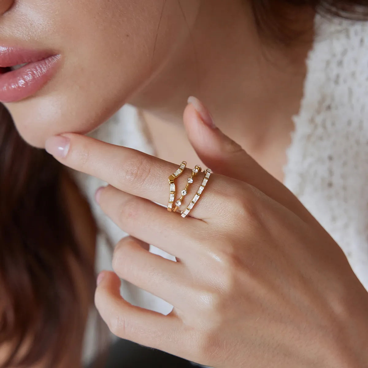 Waterproof 3-Piece CZ Stacking Ring Set