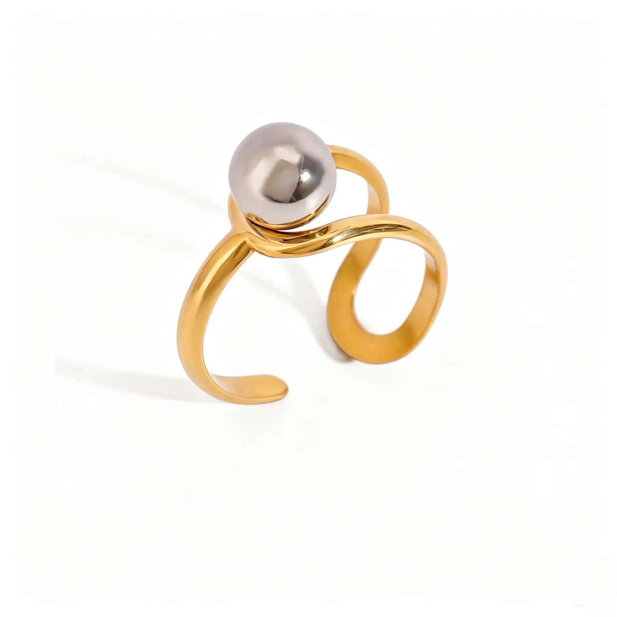 Waterproof Gold & Silver Ball Wrap Open Ring