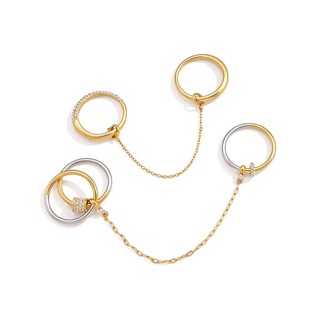 Waterproof Double Finger CZ Chain Link Ring