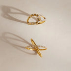 Pavé CZ Crossover & Knot Ring – Waterproof 18K Gold