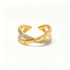 Pavé CZ Sculptural Open Ring Collection – Waterproof 18K Gold