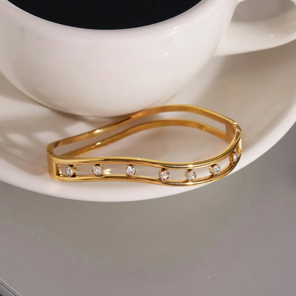 Waterproof Double Row CZ Open Cuff Bangle