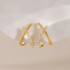 X-Shape Pavé CZ Ear Cuff – Waterproof 18K Gold