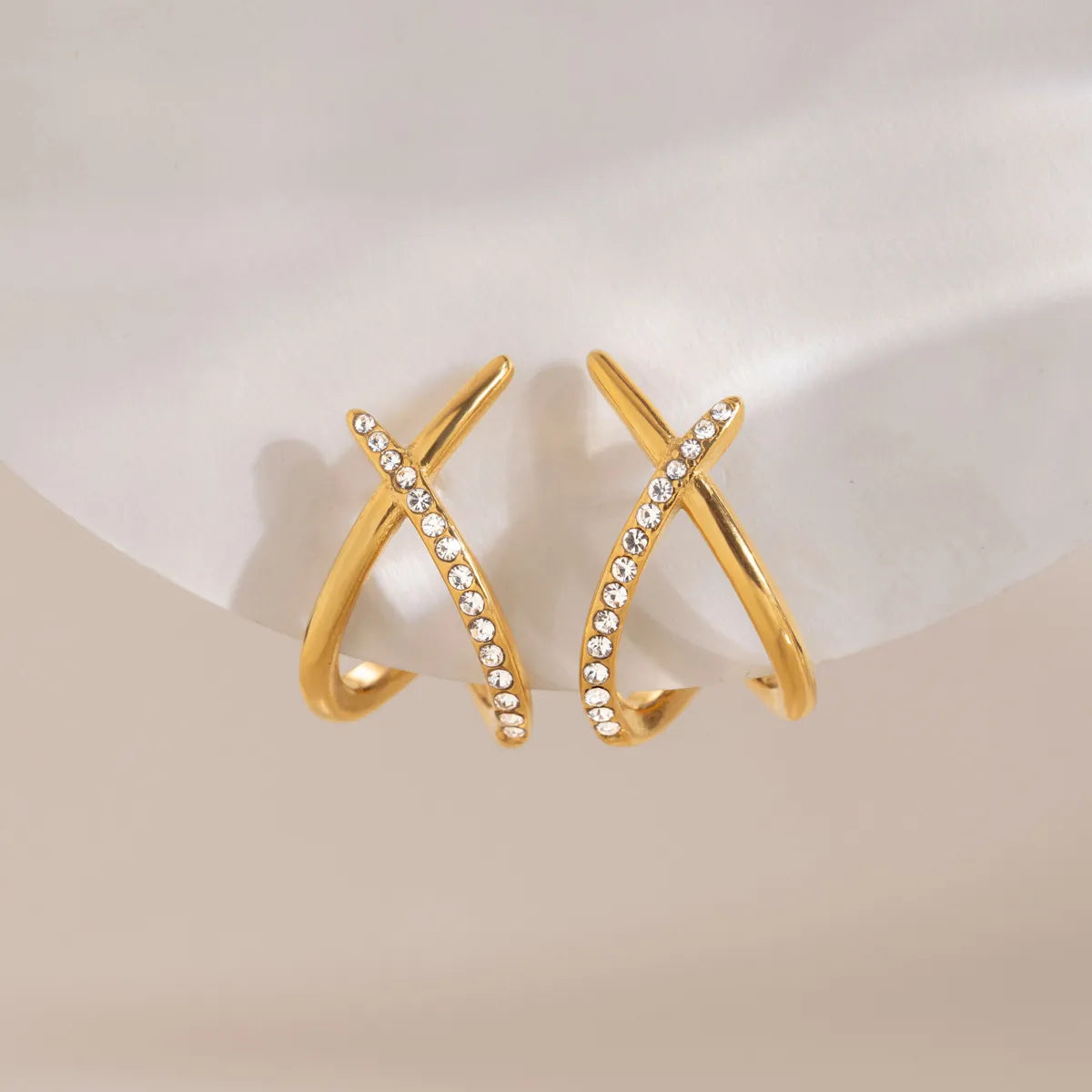 X-Shape Pavé CZ Ear Cuff – Waterproof 18K Gold