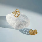 Waterproof Sculptural Grid & Wavy CZ Open Ring