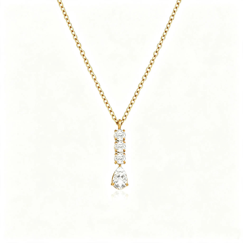 Pave Vertical Bar Necklace & Huggie Set | Waterproof 18K Gold