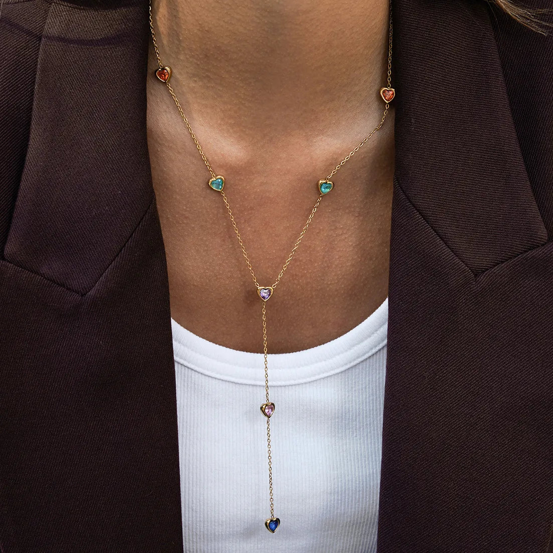 Waterproof Multicolor CZ Lariat Y-Necklace