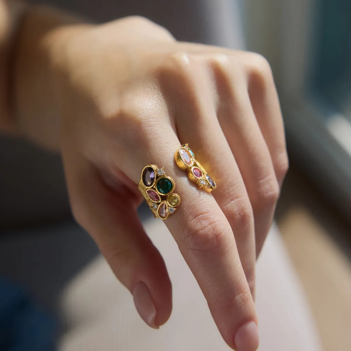 Waterproof Vintage Multi-Color CZ Open Ring