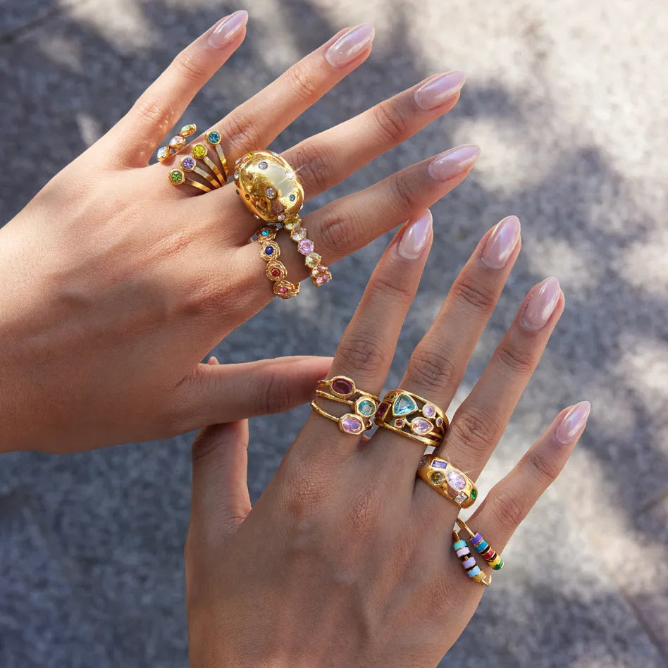 Waterproof Multicolor CZ & Enamel Vintage Statement Ring