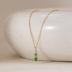 Waterproof Trio Stone Pendant & Cable Chain Necklace