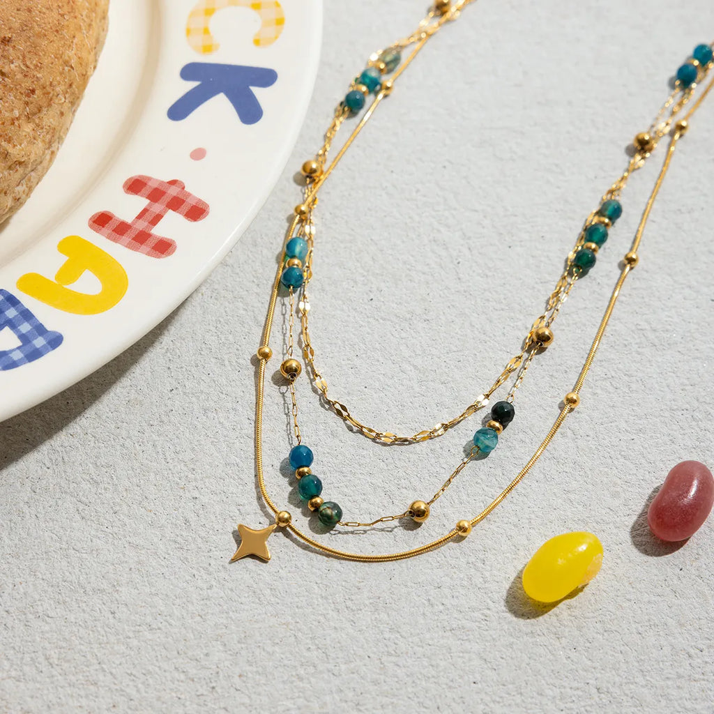 Waterproof Natural Stone Layered Necklace