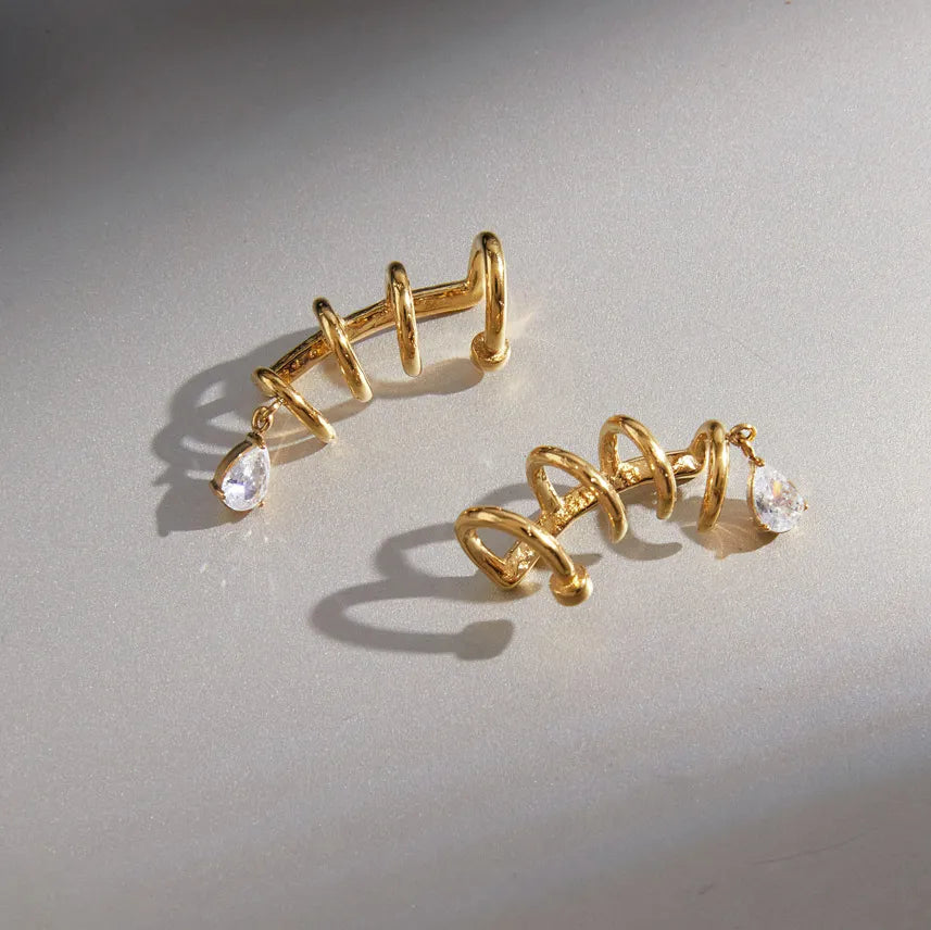 Waterproof Spiral CZ Dangle Cartilage Ear Cuffs