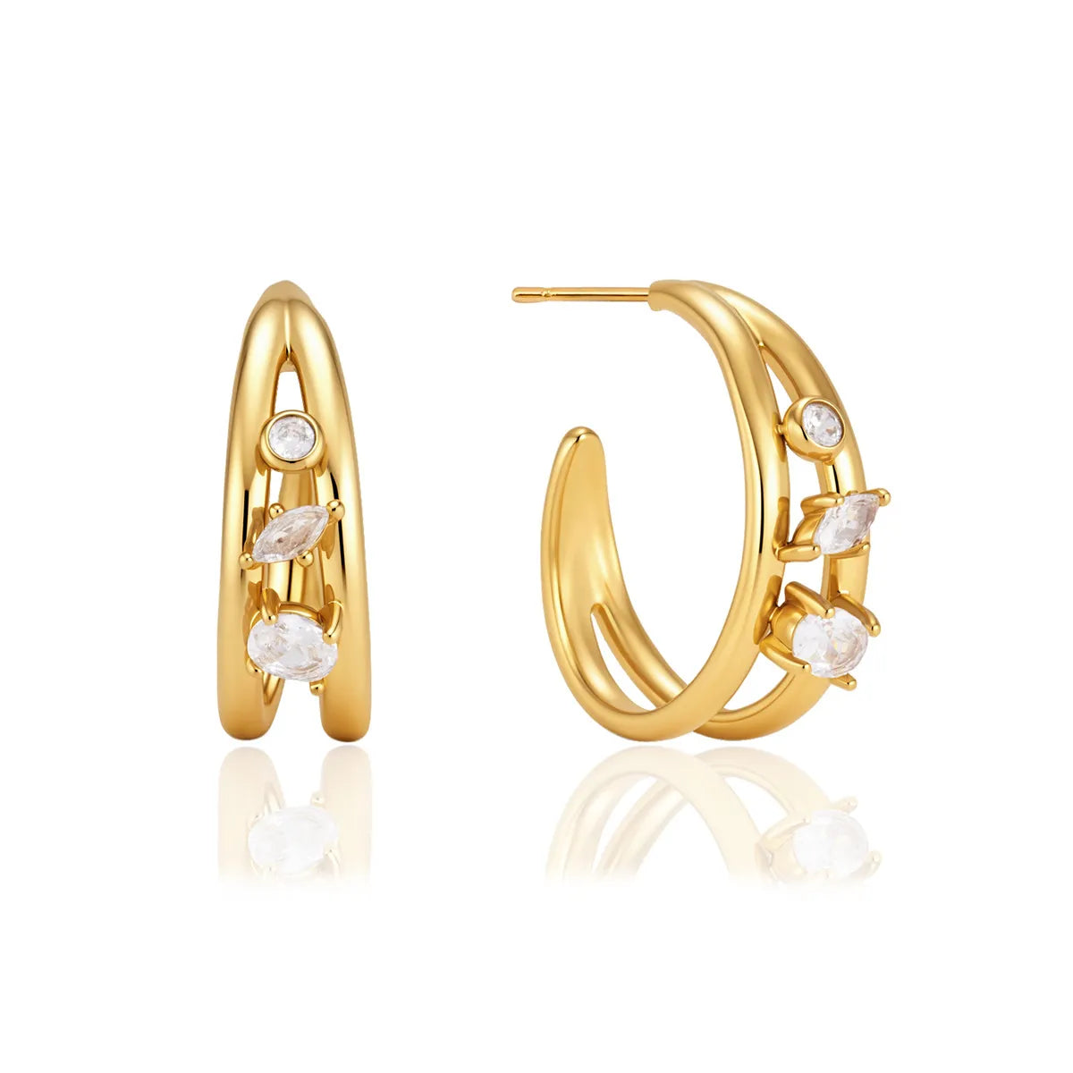 Chunky Huggie & Pave Zirconia Hoop Earrings –18K Gold