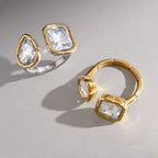 Waterproof Pear-Cut Zirconia Geometric Open Ring