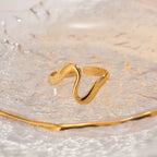 Waterproof Wavy Open Ring | Fluid Organic Gold Statement Ring