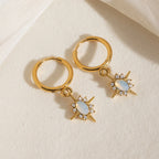 Opal Starburst Drop Huggie Earrings | Waterproof 18K Gold