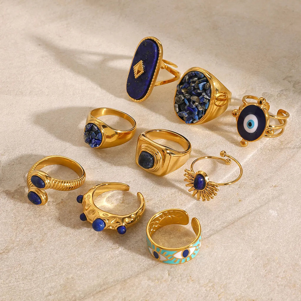 Lapis Lazuli Evil Eye Statement Ring | Waterproof 18K Gold