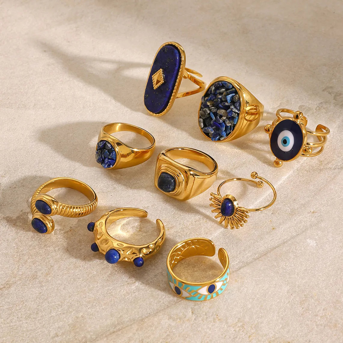 Lapis Lazuli Evil Eye Statement Ring | Waterproof 18K Gold
