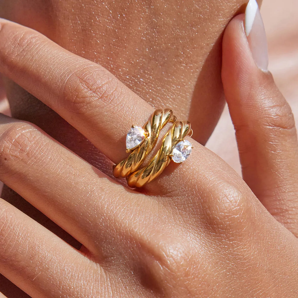 Waterproof Pave Zirconia Statement Layering Ring