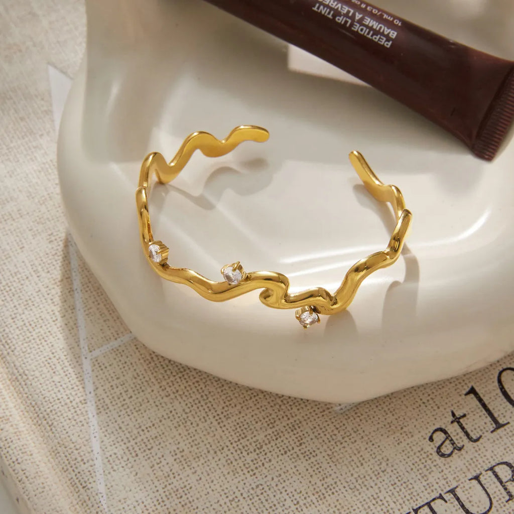 Waterproof Pave Zirconia Minimalist Open Cuff Bangle