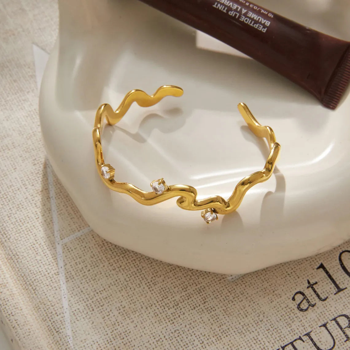 Waterproof Pave Zirconia Minimalist Open Cuff Bangle