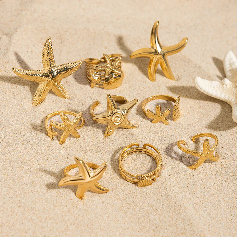 Starfish Gold Open Ring– Waterproof Stainless Steel