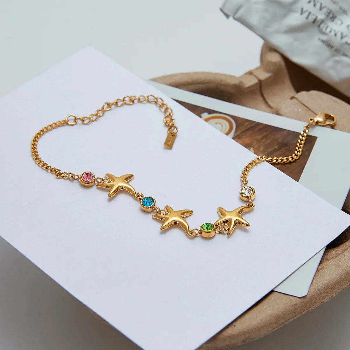 Ocean Starfish Zirconia Charm Bracelet – Waterproof 18K Gold