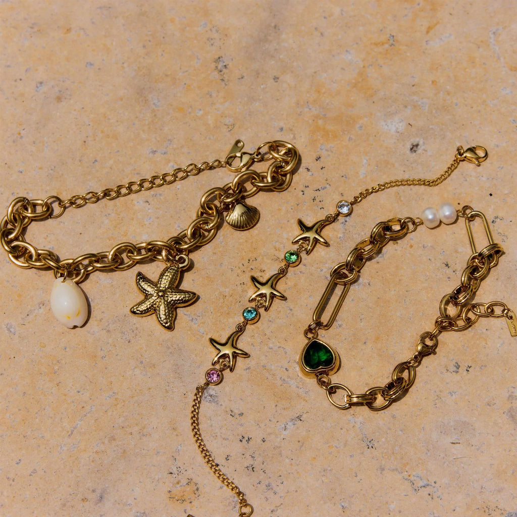Ocean Starfish Zirconia Charm Bracelet | Waterproof 18K Gold