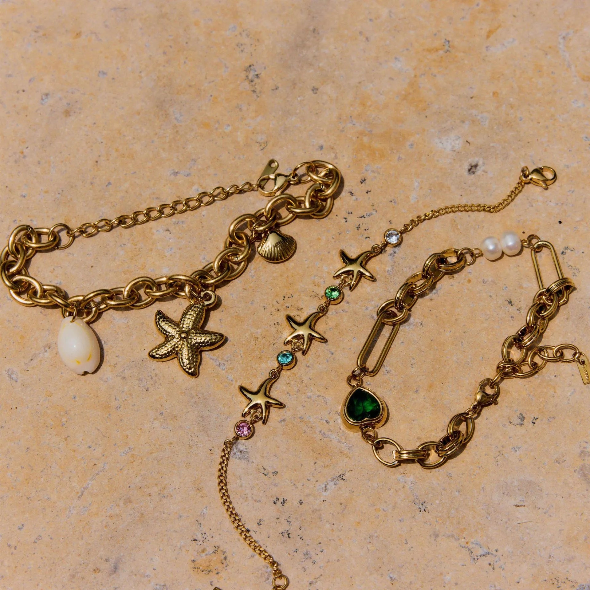 Ocean Starfish Zirconia Charm Bracelet – Waterproof 18K Gold