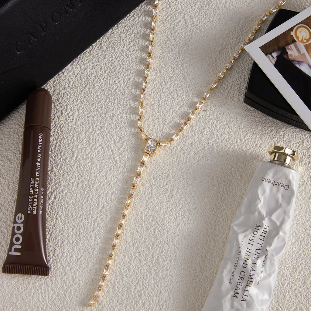 Waterproof Baguette CZ Lariat  Y-Necklace