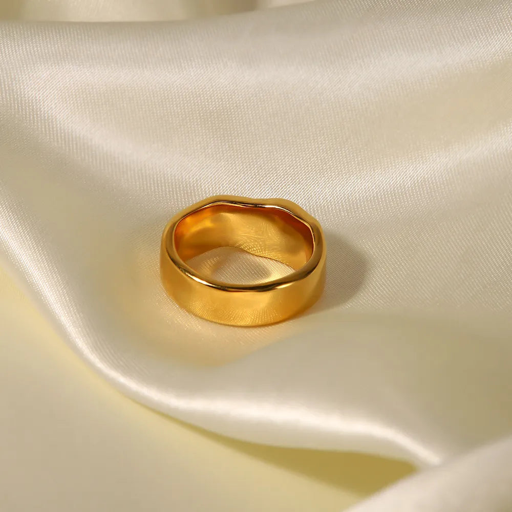 Waterproof Wide Band Pearl Ring