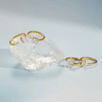 Waterproof Stainless Steel Bypass CZ Ring | Gold Asymmetrical Solitaire Open Band