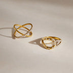 Pavé CZ Crossover & Knot Ring – Waterproof 18K Gold