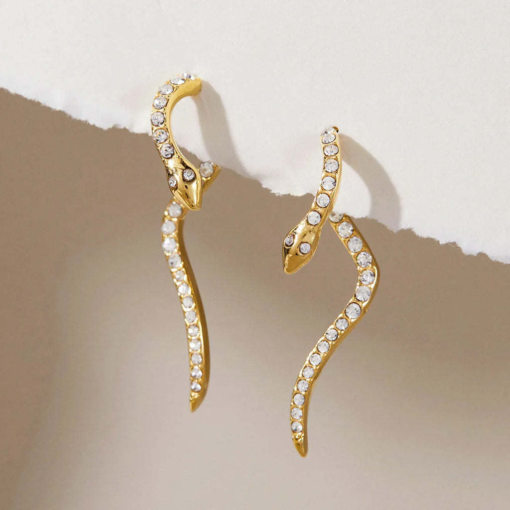 Snake Ear Climber & Cuff Earrings – Waterproof 18K Gold