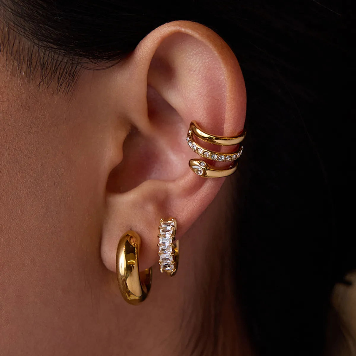Waterproof Pavé Zircon Ear Stud & Ear Cuff