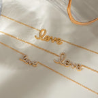 Waterproof CZ Script Love Pendant Necklace